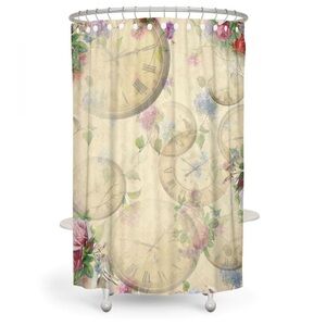 Wayfair Vintage Floral Clock Shower Curtain 70x85 Cottagecore Roses Print